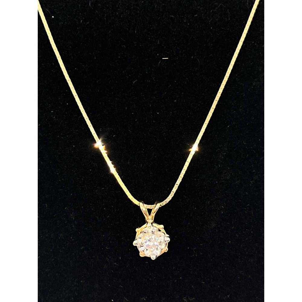 14k Solid Yellow Gold Box Chain w 14k Diamond Pendant Necklace
